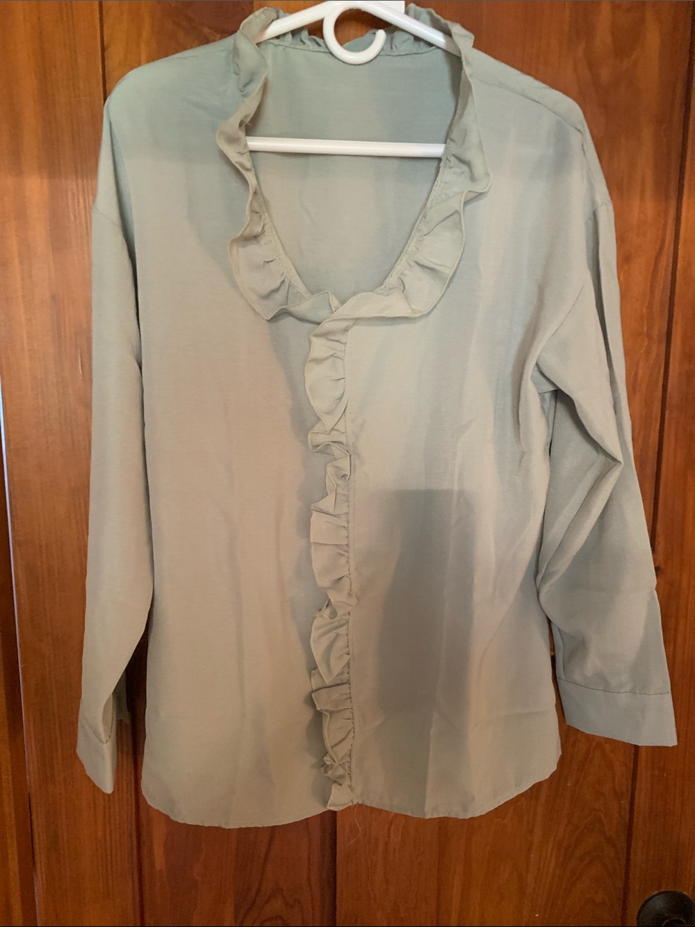 Womens Ruffled Front Long-Sleeve Top - Sage Green